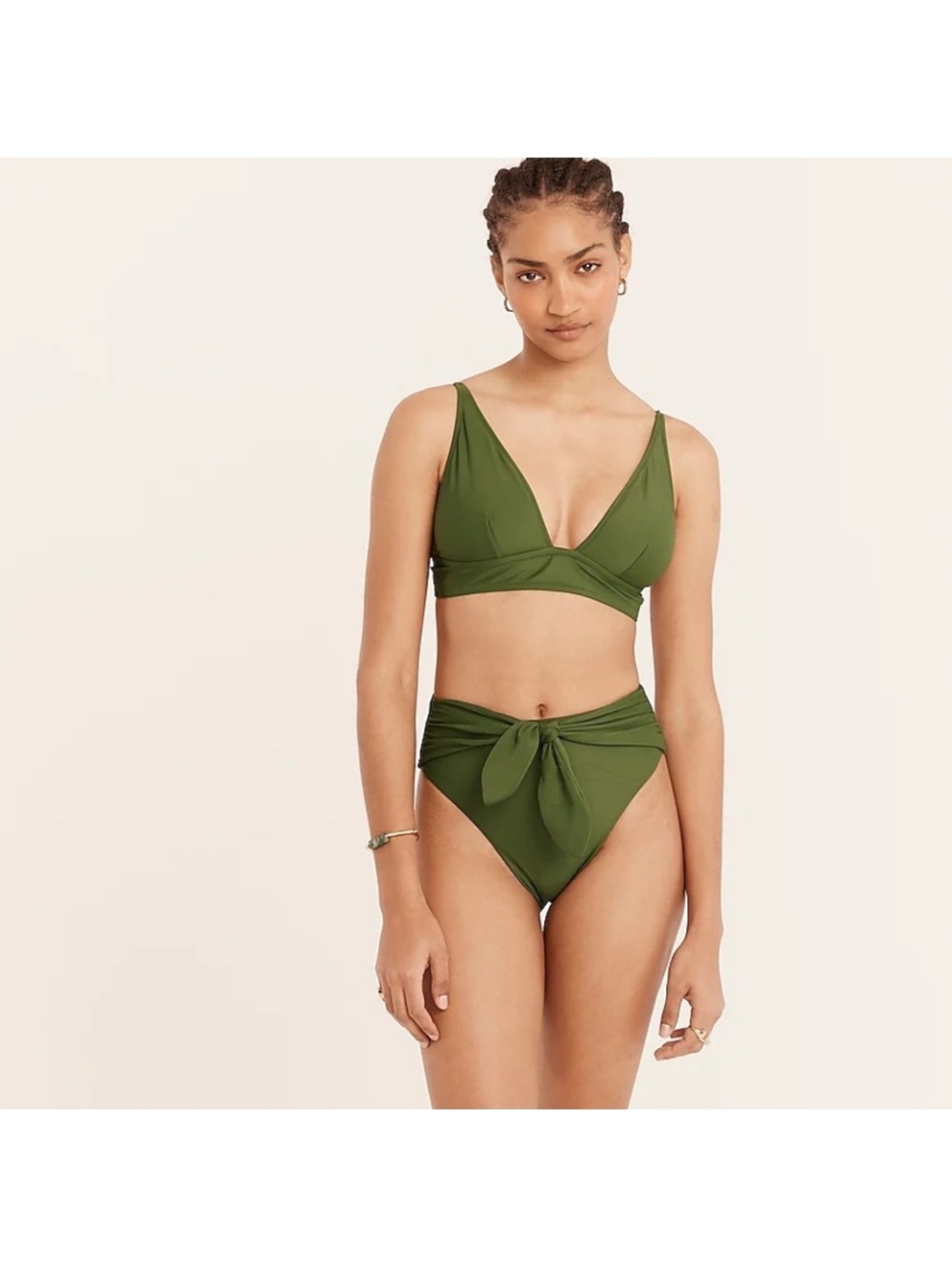 J.Crew Olive Green Tie-Front Bikini Set medium top large bottom